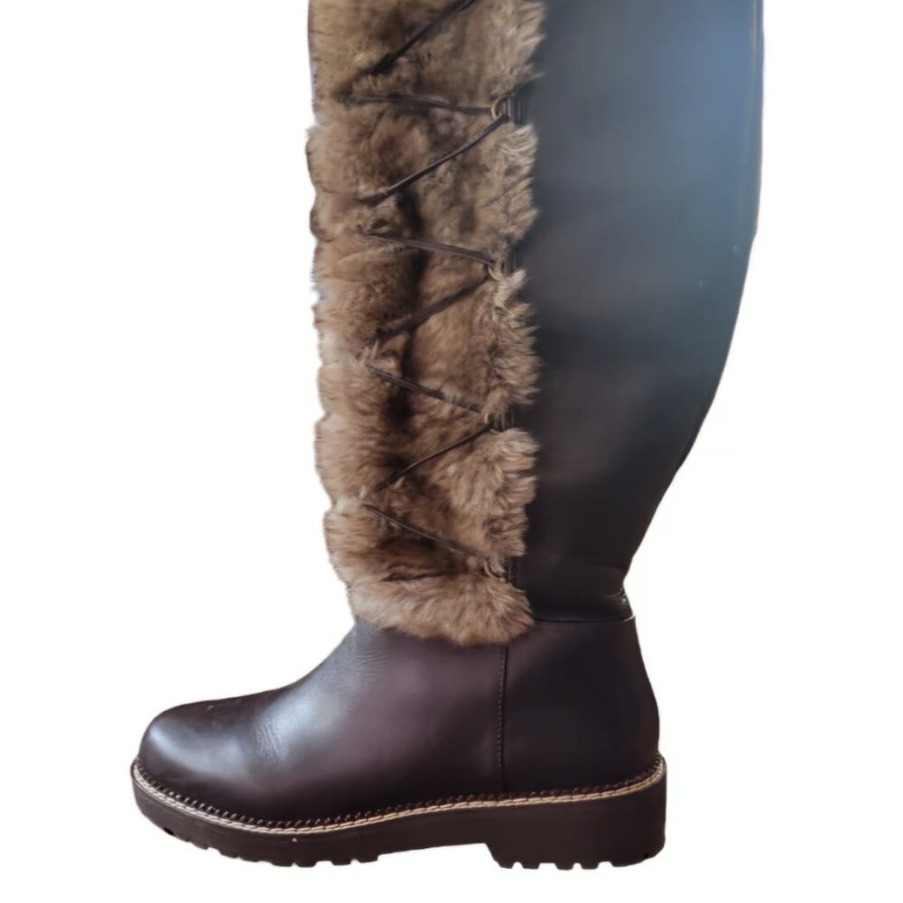 Tall Lands End Women's Boots with Fur Dark Brown NWOT Never Worn Size 8